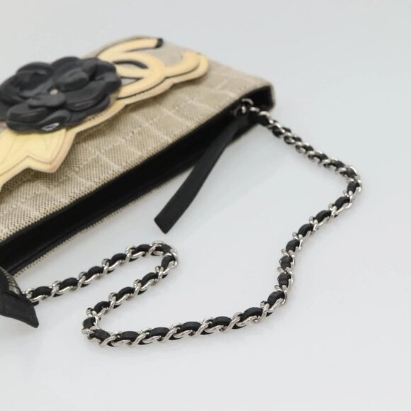 CHANEL Choco Bar Chain Camelia Shoulder Bag Canvas Gray Silver CC Auth 132885 - Picture 8 of 16